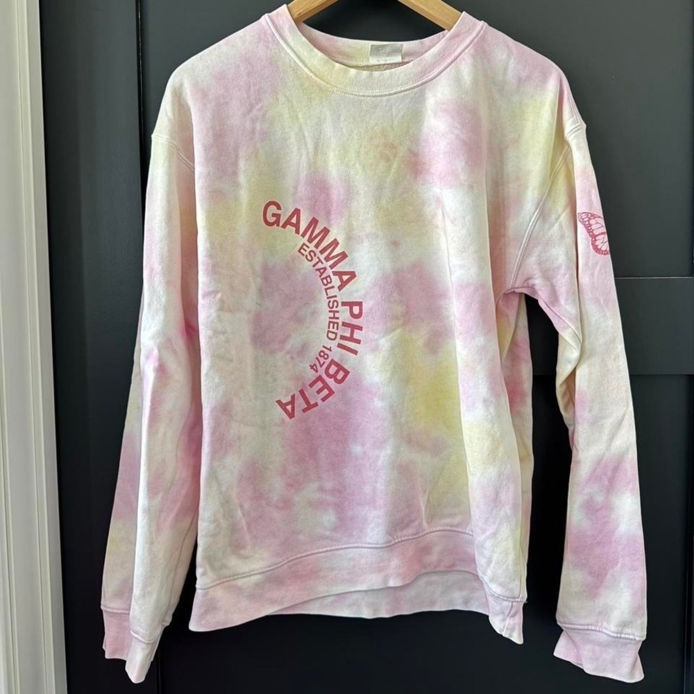 Charles River Gamma Phi Beta Tie Dye Sweatshirt Pink Yellow Butterfly Small